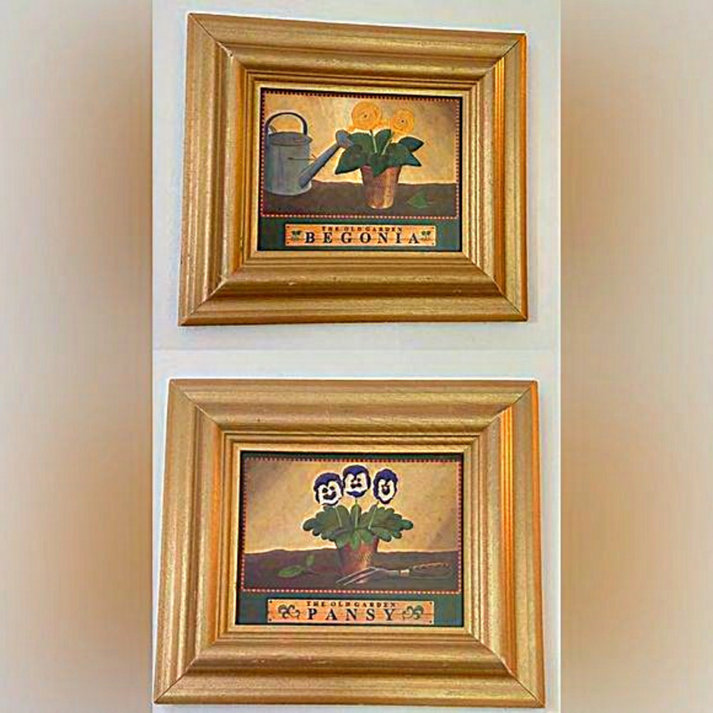 3 for 55$ Home Wall decor Set of 2 Gold paint wood frames‎ plants begonia 7“x 8”